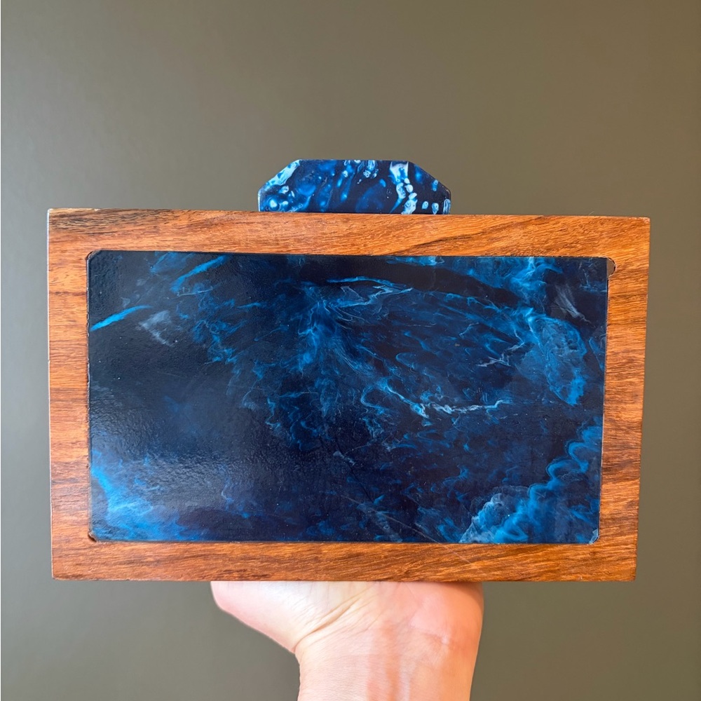 Blue and Brown Wooden Clutch